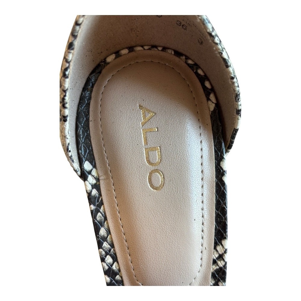 Aldo Pumps Womens 6‎ Black White Snakeskin Block Heels Round Toe Ankle Strap - Picture 10 of 12
